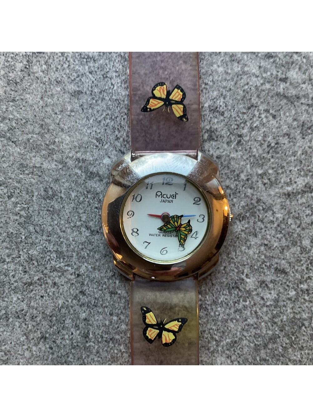Vintage Acuet Japan Women’s Butterfly Themed Watch 27mm Silver Tone Case A3